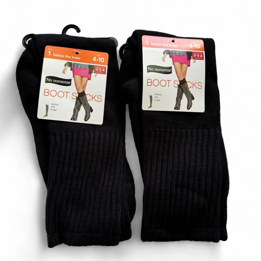 No Nonsense Below The Knee‎ Rugged Boot Socks Black 2 Pairs Womens Size 4-10